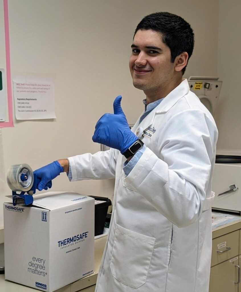 Site photo - UCSD Study Coordinator Samuel Pena Shipping Samples