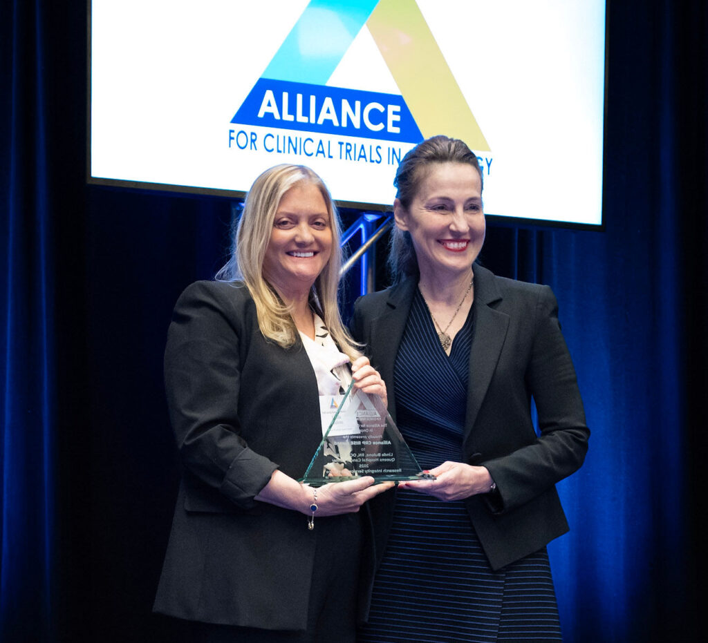 Dr. Galanis with Linda Bulone recipient Alliance CRP RISE Award for Advancing Cancer Research Fall 2025